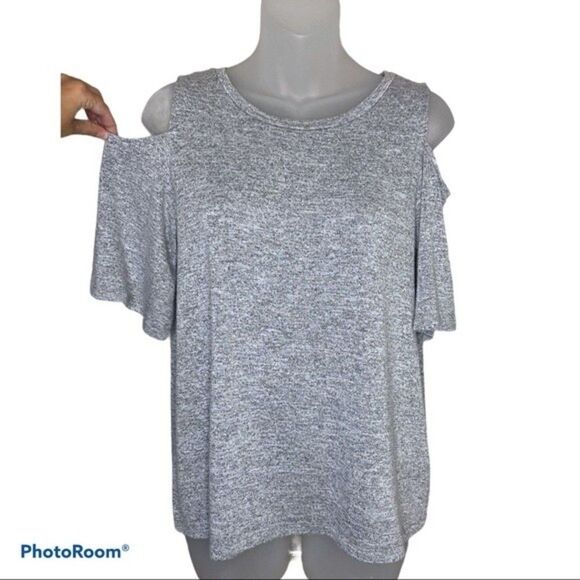 GAP Softspun Gray Marl Cold Shoulder Top Size Small - Picture 2 of 6